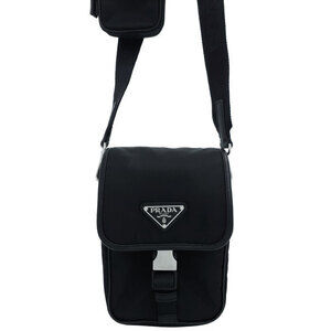 PRADA Re Saffiano Leather Shoulder Crossbody Bag Black